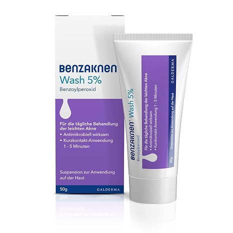 BENZAKNEN Wash 5% 50g Waschgel gegen Pickel & Mitesser bei leichter Akne auf Gesicht und Körper für empfindlichere Haut geeignet Mit BPO (Benzoylperoxid) Dermatologisch getestet