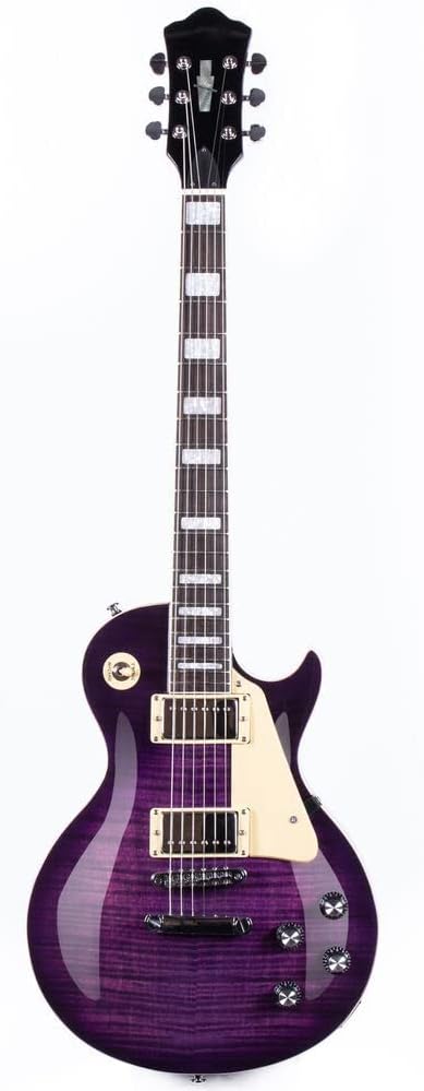 40" Inch Electric Guitar, LP Style Kit for Beginner, Intermediate and Professional Players, Solid Body Guitar, Mahogany Wood Neck Body, Chrome Hanbacker Pickup, with Gig Bag Purple