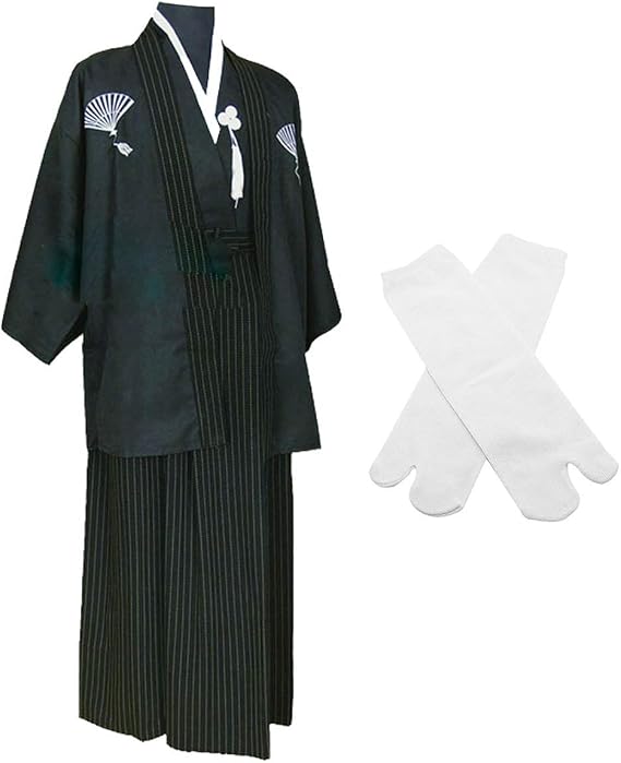 Japanese Kimono Samurai Hakama Bushi Mens Uniform with Tabi Socks Set(CHF010)
