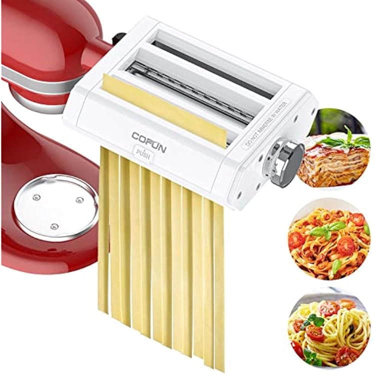 Pasta Attachment for Kitchenaid Mixer Cofun 3 in 1 for Kitchen Aid Pasta Maker Accessories Included Pasta Sheet Roller, Spaghetti Cutter, Fettuccine Cutter