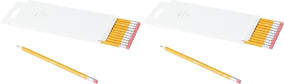 Amazon Basics HB Pencils Wood Coated Graphite Pencils, Pre-Sharpened, No Smear, Eraser Tip, School, Kids, 24 Pack