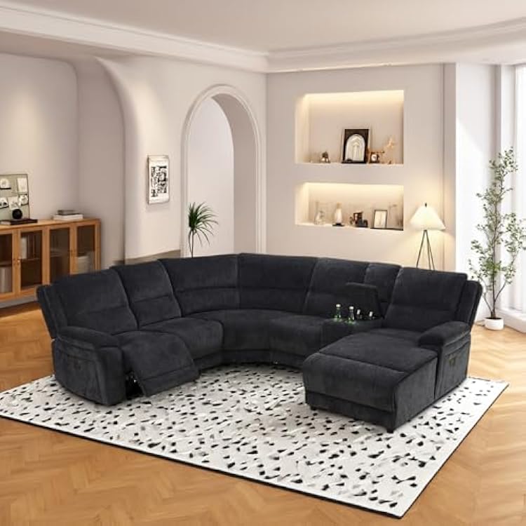 Power Recliner Sectional Sofa Set, Reclining Sectional Couch with Chaise, Black Living Room Sofa with StorageCup HoldersUSB Ports for Apartment, Home, Office