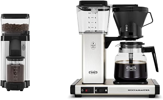 Technivorm Moccamaster 49520 KM5 Burr Coffee c, Polished Silver & Technivorm 59691 KB Coffee Brewer, 40 oz, Brushed silver, 6.5"D x 12.75"W x 14"H