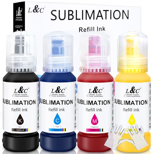 Sublimation Ink for Epson ET-2720 ET-2800 ET-2803 ET-4800 ET-2760 ET-2850 ET-4760 ET-4800 ET-3760 Sublimation Ink 522 Refilled Bottles Inkjet Printers for Heat Transfer Mug T Shirts 4x100ML