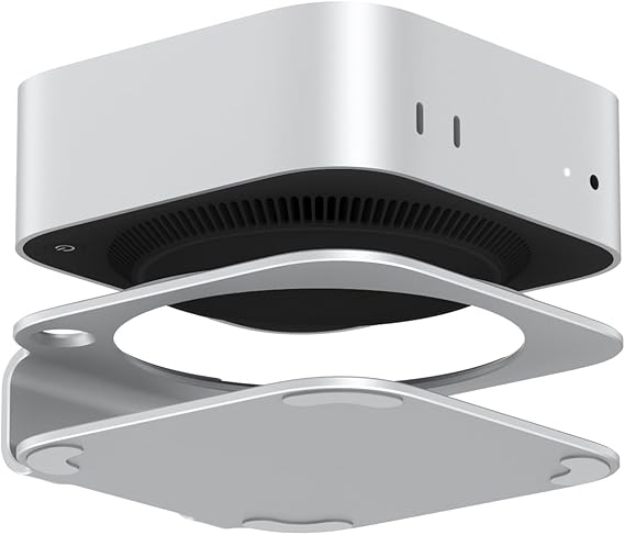 AKKYAJAURE Mac Mini M4 Stand, Aluminum Desktop Stand Mount for New Mac mini M4 and M4 Pro, Improved Cooling, Easy Power Button Access & Desk Organization