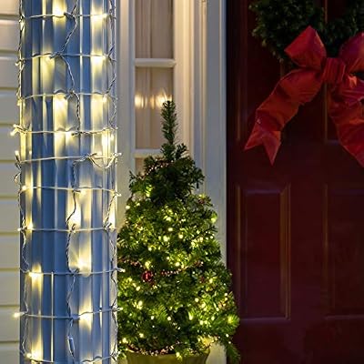 50 Warm White StretchNet Pro Expandable LED Christmas Column Wrap Lights Outdoor White Wire Column Lights, 20 x 45 Stretchable Net