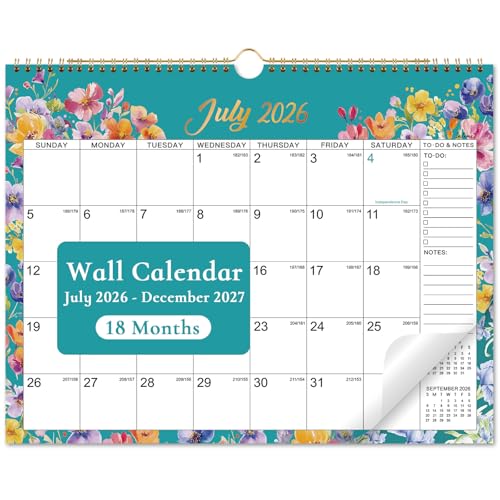 Calendar 2026-2027 - Wall Calendar 2026-2027, July 2026 - December 2027, 14.6 x 11.5, Spiral Binding Hanging Wall Calendar, To-Do, Notes, Holidays, Perfect for Home or Office - Floral Themes