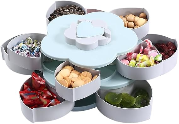 EUBUY Snack Storage Box, Rotating Candy Box Petal Shape Food Snack Storage