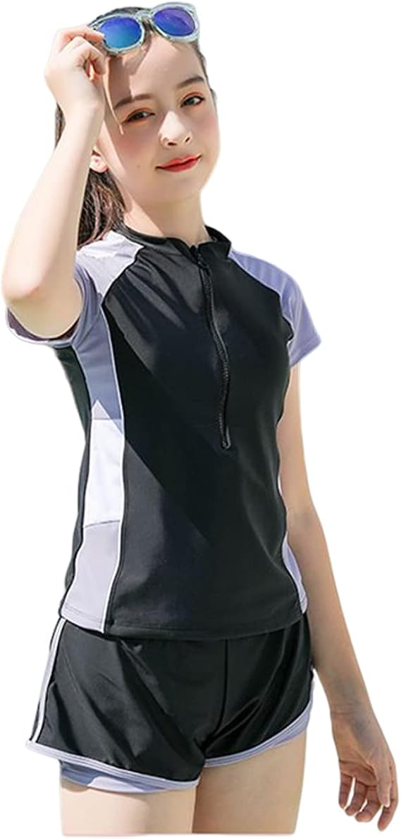 KORADI Girls Swimsuits Rash Guard Swim Set Kids Two-Piece Bathing Suits Teen Swimwear Beach Shorts Sun Protection Swim Shirts