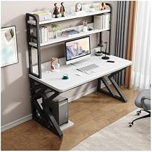 PC Desk Computer Desk, Desktop, Home Office, Cabinet Combination, Learning and Gaming(White,110x60x170cm)
