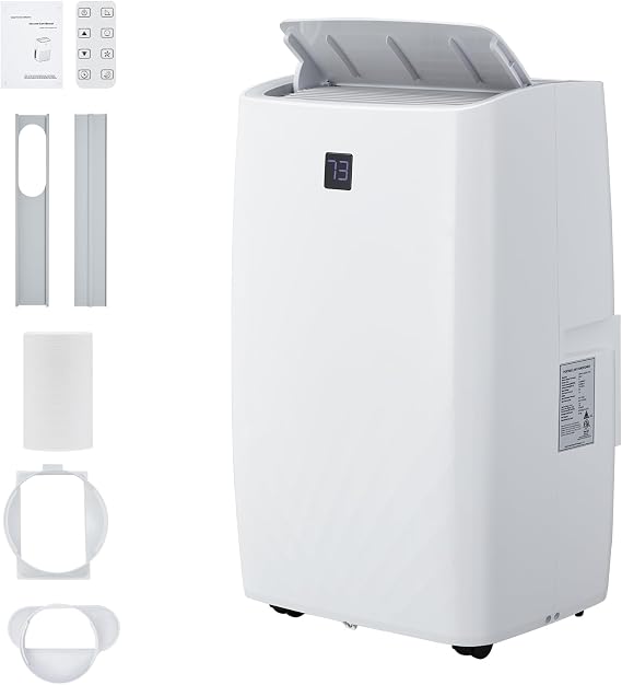 12000 BTU Portable Air Conditioner, 3-In-1 Cooling, Dehumidifier Fan for Rooms Up to 450 Sq. Ft. Digital Display, Remote Control, and Smart Sleep Mode