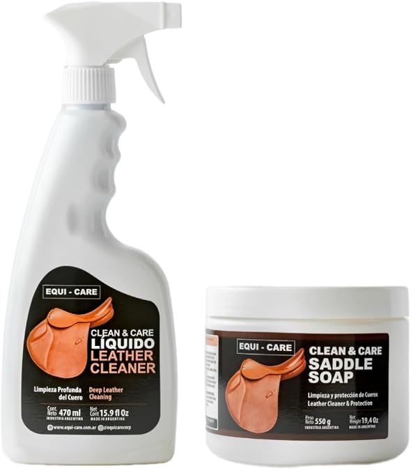 EQUI - CARE Clean & Care. Complete Leather Care Combo Including 16 oz Leather Cleaner and 19.5 oz Saddle Soap for use on Saddles, Tack, Leather Apparel, Furniture, Shoes, Bags and Accessories.
