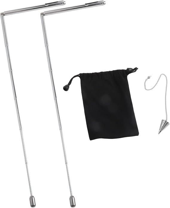 Retractable Copper Dowsing Rods and Pendulum Essential Tools for Treasure Seekers and Water Diviners (Silver)