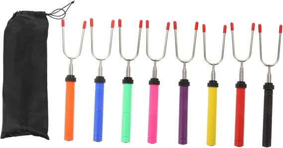 Zerodeko 8Pcs Rotating Stainless Steel Bbq Forks with Storage Bag Grilling Skewers for Camping Cooking Tools for Kabobs Hot Dogs More