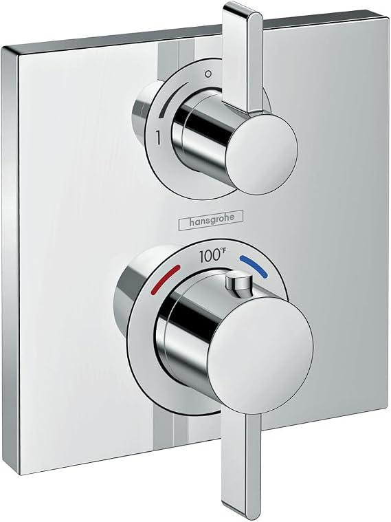 hansgrohe Ecostat Square Modern Thermostatic Shower Valve Trim with Temperature Control and Diverter in Chrome, 15714001