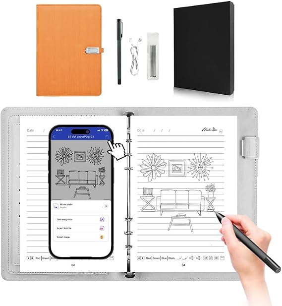 Digital Notebook with Smart Pen & U Disk, 94 Sheet Real Paper Note-Taking, Real-Time Sync & Digital Storage, Playback & Sharing via APP, iOS/Android Compatible (Orange)