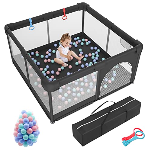 Large Playpen for Babies and Toddlers, No Gaps Gate Baby Play Yards Kids Activity Center Sturdy Safety Infants Playpen for The House Home IndoorBlack,5151
