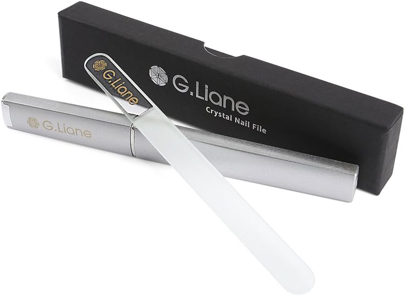 Crystal Glass Nail File - G.Liane Professional Double Sided Etched Glass Nail Files with Case for Shaping The Natural Nails and Artificial Nails Manicure Pedicure Nail Care Gift Set Clear Round