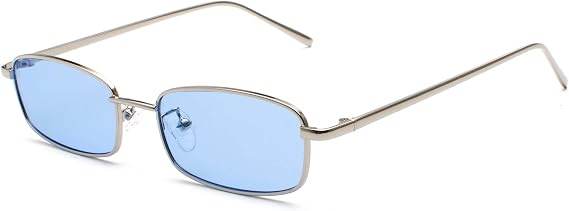 Narrow Rectangle Sunglasses for Women Men,Retro 90s Square Glasses | Vintage,Small Metal Frame,Sun Glasses,Candy Colors