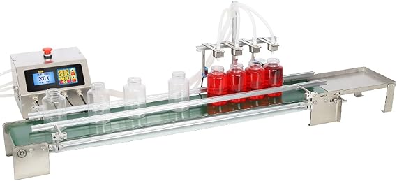 4-Nozzle Automatic Liquid Filling, Bottle Filler Machine with Conveyor, Desktop Liquid Filler, Quantitative Subpackage Machine, for Perfume Oil Water Juice