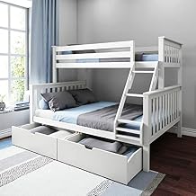 Max & Lily Bunk Bed, Twin-Over-Twin Wood Bed Frame for Kids with Storage Drawers, Blue