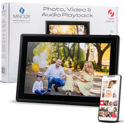 Minolta Smart Photo Frame 10.1 inch - Digital Picture Frame with IPS Touch Screen HD Display, Built-in Free Frameo App and WiFi, Video & Photo Sharing, 16GB Storage Black