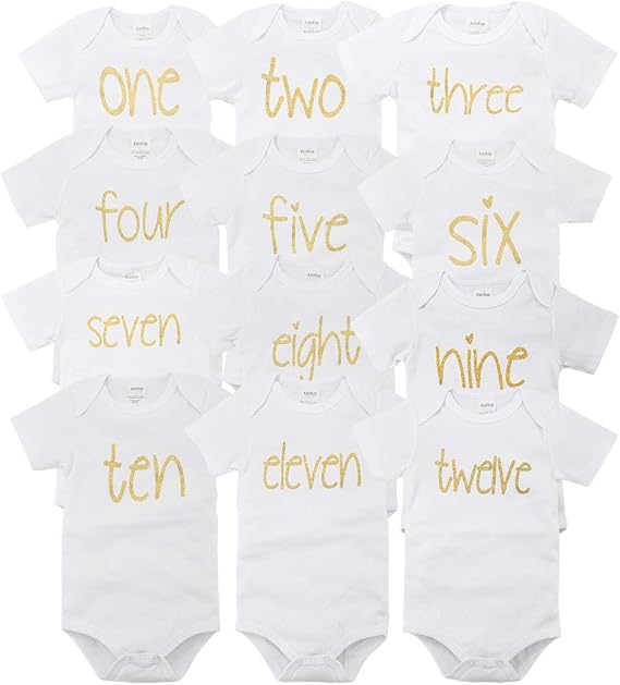 kavkas Baby/Infant/Toddler Milestone One Piece 12 Bodysuit Set, Gift Set for Newborns, 0-12 Months