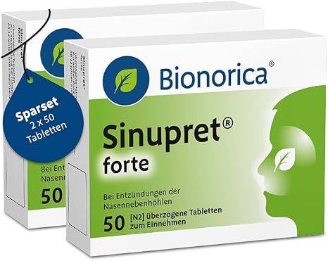 Sinupret forte – Herbal Mucus Remover for Inflammation of the Sinuses – Double Pack (2 x 50 Tablets)
