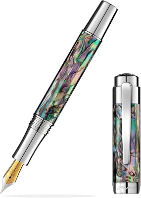 Laban Abalone Fountain Pen - Silver - Broad Nib