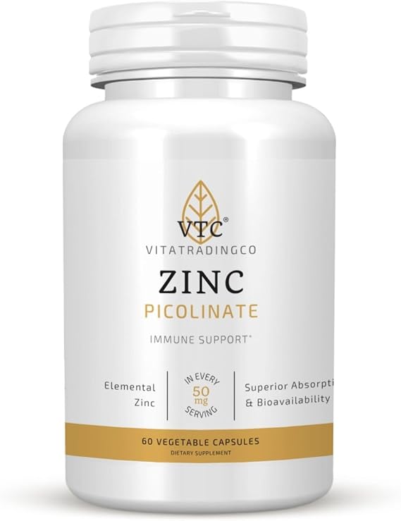 VitaTradingCo. Zinc Picolinate, 60 Veggie Capsules | Supports Immune Health, Promotes Skin & Cellular Function, 50mg Elemental Zinc, Highly Absorbable