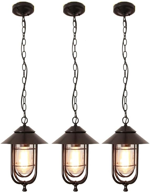 Outdoor Pendant Light, With Adjustable Chain, Vintage Transparent Glass Chandelier,Farmhouse Exterior Hanging Lights Exterior Waterproof For Gazebo,Garden,Front Door