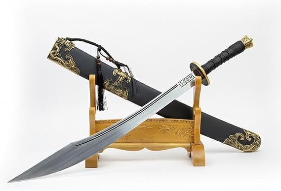 LOONGSWORD Wushu Dao 41 Chinese Broadsword, Hand-Forged 7Cr17MoV Steel, Cord-Wrapped Wood Grip, Wood-Core Leather Scabbard, Alloy Fittings for Forms Practice, Stage Display & Collectors