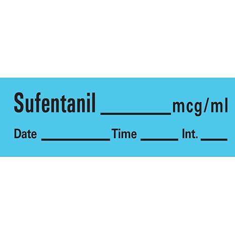 PDC AN-122 Anesthesia Removable Tape with Date, Time & Initial, Sufentanil Mg/Ml, 1/2" Width, 500" Length, 333 Imprints, Blue