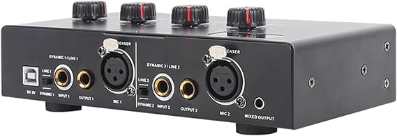 2 Channel Microphone Preamp, Portable Stereo Audio Amp, Mic Gain Booster, with 2 Input, 48V Phantom Power, for Dynamic and Condenser Mic, Home Party
