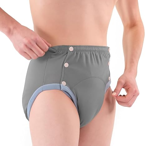 Cotton Adult Incontinence Panties: Washable Breathable Adjustable and Leak Proof for Elderly (Grey 3XL)