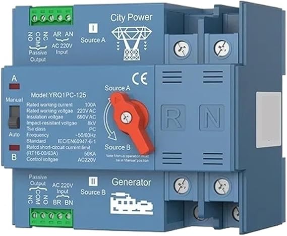 Single Phase Dual Power Automatic Transfer Switch ATS 2P 4P 100A 125A 220V 400V for Generator and Solar photovoltaic Power(Generator Type,2P 125A 220V)