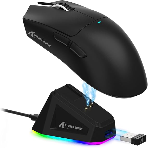 ATTACK SHARK X11 Wireless Gaming Mouse, PAW3311 Sensor, Lightweight, RGB Charging Dock, 22,000 DPI, Tri-Mode Connectivity, 5 Programmable Buttons - Black