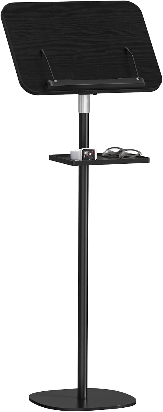 Snughome Portable Lectern Podium Stand with Storage Tray, Black