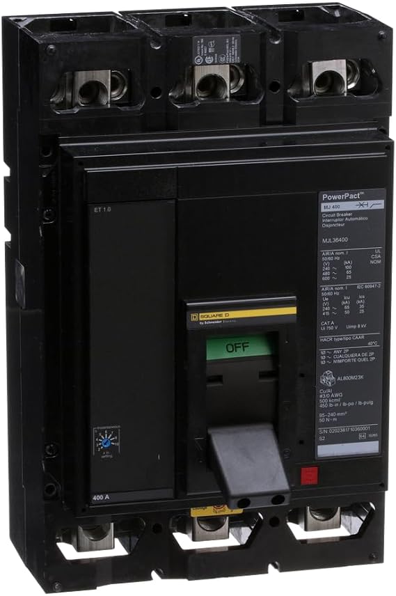 Square D by Schneider Electric MJL36400 PowerPacT M Frame Circuit Breaker with Electronic Trip Unit Technology, 400 Amp, 3 Pole