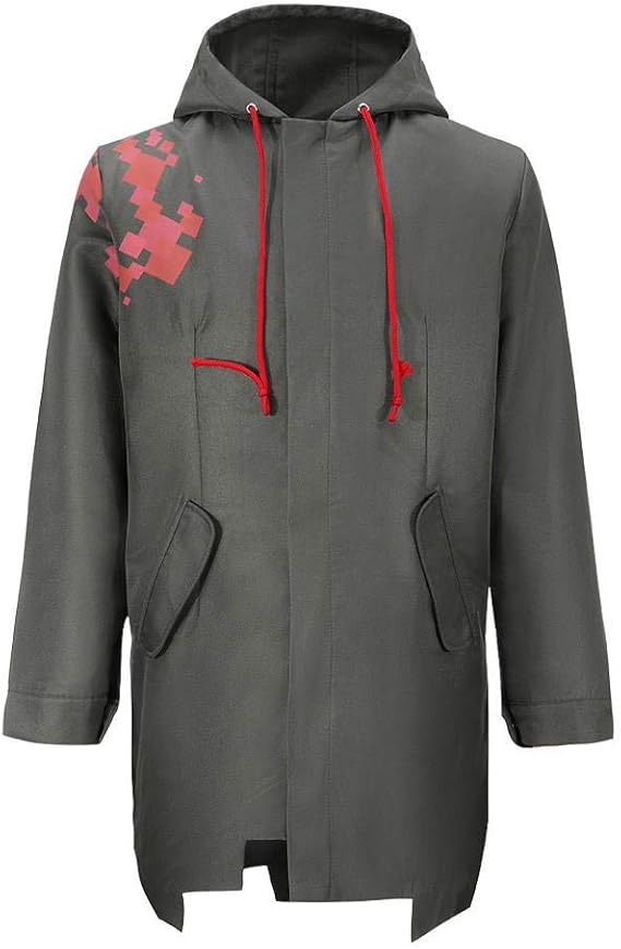 Adult Army Green Cosplay Coat with Red Accents Hoodie Jacket for Halloween