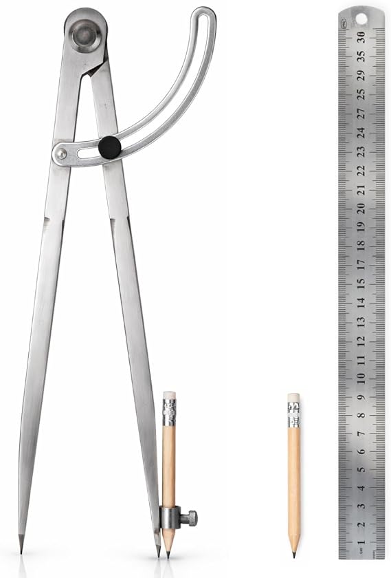 DS. DISTINCTIVE STYLE 12-Inch Large Drawing Compass, Metal Drafting Compass with Pencil Holder, Geometry Tool for Carpentry & Technical Drawing