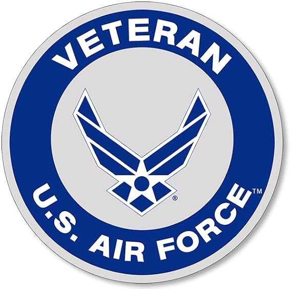 Round U.S. Air Force Veteran Sticker (US Vinyl Decal Vet Airman Logo Fly Pilot for car or Laptop (3 inch) USAF Licensed
