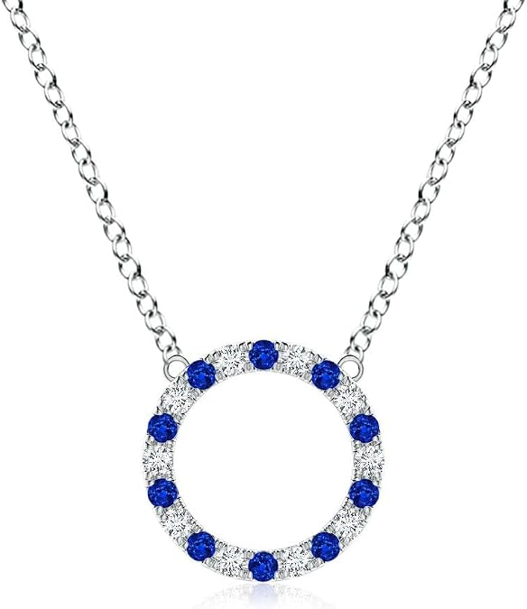 Angara Natural Blue Sapphire Pendant for Women | Sapphire and Diamond Open Circle Eternity Pendant in 14K Solid Gold/Platinum With 18" Chain | September Birthday, Anniversary, Gemstone Jewelry Gift