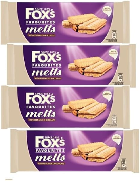 Fox Favourites Melts Viennese Milk Chocolate 120g | Viennese Biscuits Sandwiched with Milk Chocolate | Ideal for afternoon treats | Available for Hampers Gifts for all Occasions. (Pack of 4)