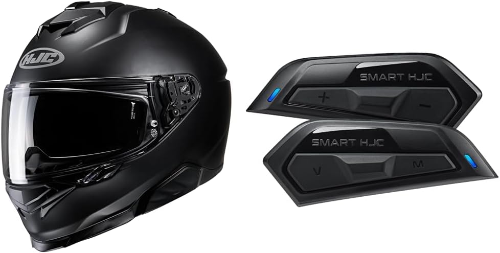 HJC HELMETS Motorcycle Helmets, Full Face, i71, Solid HJH247, SEMI FLAT Black, Incom, Built-in, For HJC SENA, SMART HJC 50B, HJA601, Black Mesh + Bluetooth Compatible