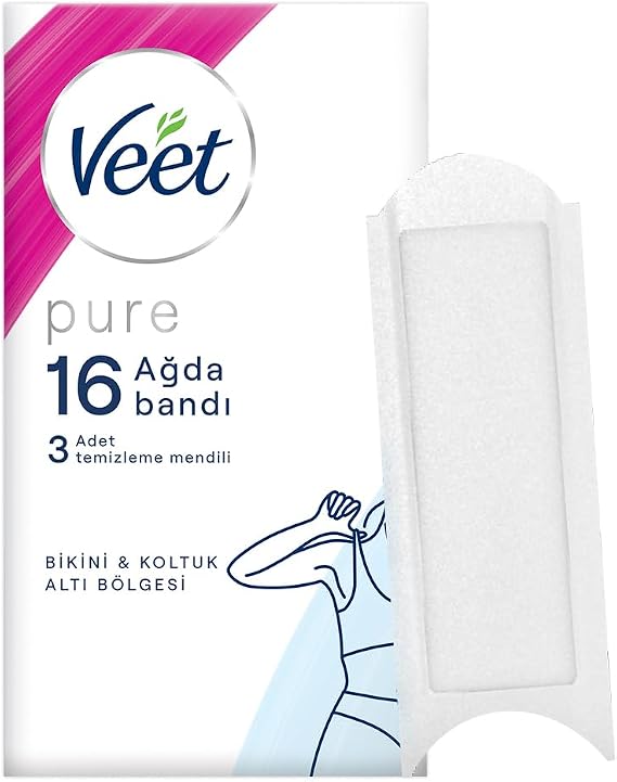 Veet Pure Hipoalerjenik Bikini Bölgesi & Koltuk Altı için Parfümsüz Sir Ağda Bandı (1 x 16 Adet)