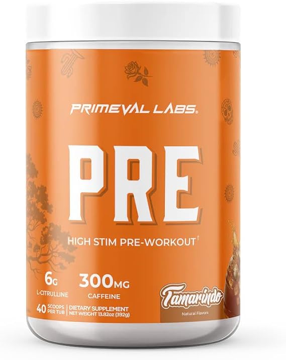 Primeval Labs PRE High-Stim Pre Workout | Energy, Focus & Performance Formula | 300mg Caffeine | 40 Servings | Tamarindo | Authentic Latino-Inspired Flavor to Fuel Your Journey