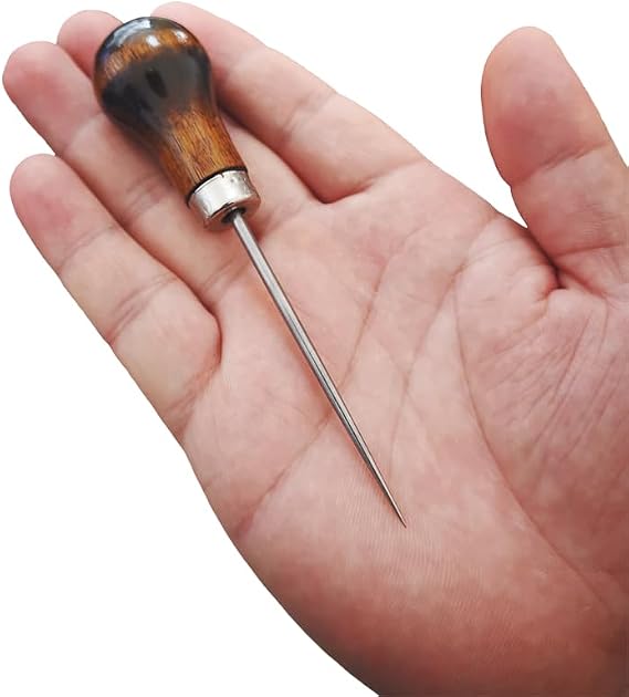 ZLKSKER Wooden Handle Scratch Awl for Leather Punch Hole or DIY Handmade | Gourd Awl, Pack of 1
