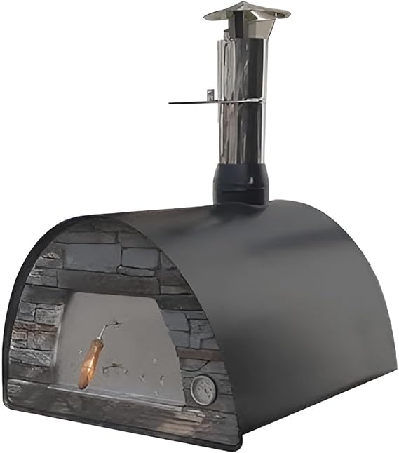 Authentic Pizza Ovens Maximus Black Wood-Fired Portable Outdoor Pizza Oven, Handmade in Portugal, Stainless Steel Chimney, Pizza Peel, Thermometer, Extra Floor Tile & Baking Dish Included