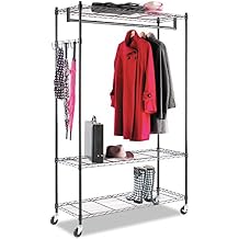 Alera GR364818BL Wire Shelving Garment Rack, Coat Rack, Stand Alone Rack, Black Steel w/Casters